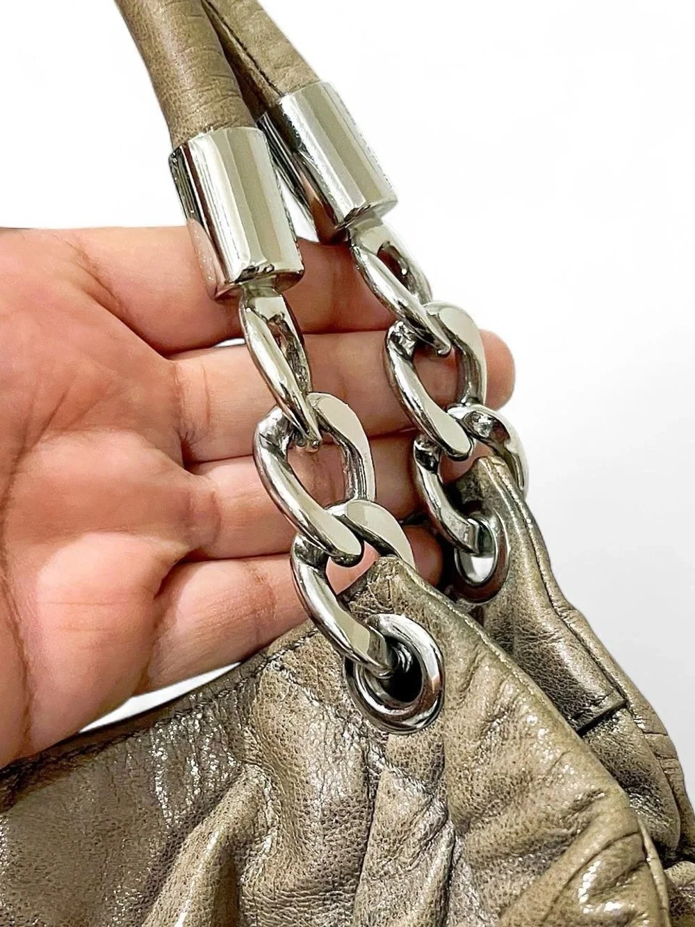 Michael Kors Metallic Taupe Leather Hobo Bag